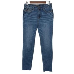 Judy Blue Jeans 29 Medium Wash Slim Fit JB88358 Stretch Raw Hem Cropped Plaid